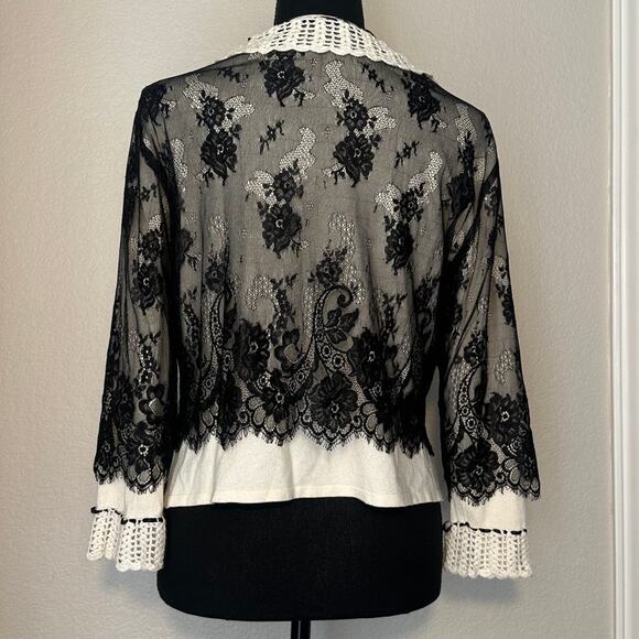 Michael Simon Vintage Cream & Black Lace Grannycore 90's Boho Cardigan, XL - Picture 3 of 8
